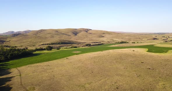 Remote Argentinian countryside, aerial panoramic of Sierra de la Ventana hills