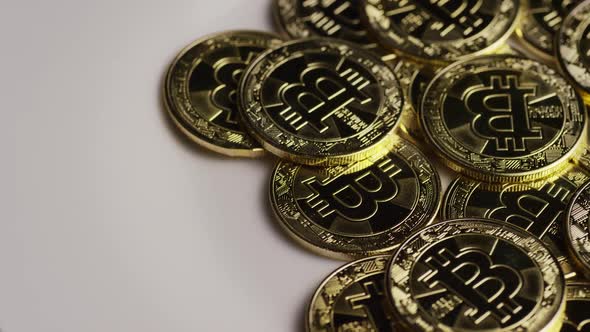 Rotating shot of Bitcoins 