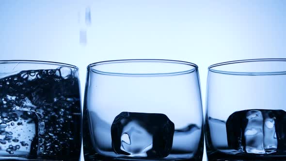 Water Pouring Into Glasses with Ice