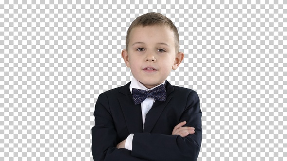 Little Boy Kid Crossing Hands in A Formal Costume, Alpha Channel