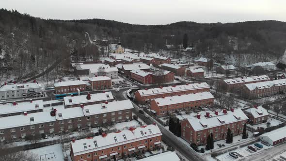 Jonsered Church and Traditional Community At Winter Aerial Rising