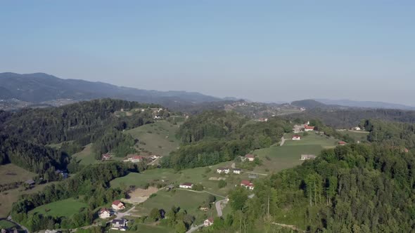 Aerial View Village in the Mountains of Slovenia