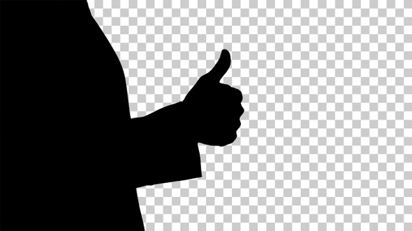 Silhouette Businessman showing thumbs up, Alpha Channel
