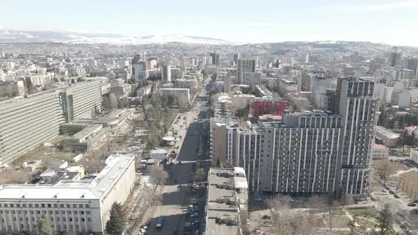 Tbilisi, Georgia - March 3 2021: Flying over Vaja Pshavela Avenue