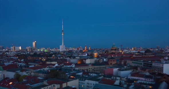 AERIAL: Day To Night Drone Hyperlapse, Motion Time Lapse Over Berlin with Alexanderplatz TV Tower