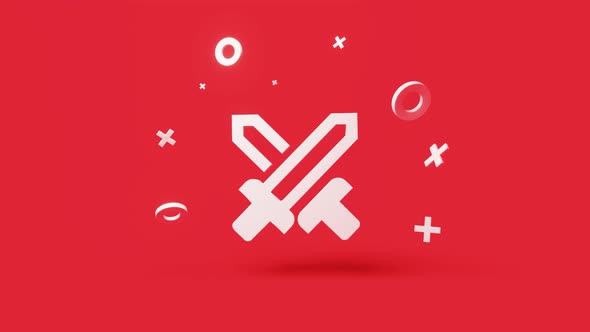 Swords 3d Icon on a Simple Red Background  Seamless Animation Loop