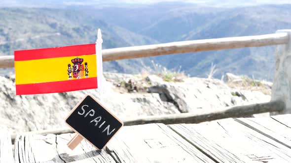 Spanish flag and Board with Word Spain