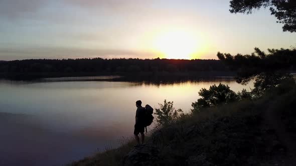 Silhouette of Hiker Man