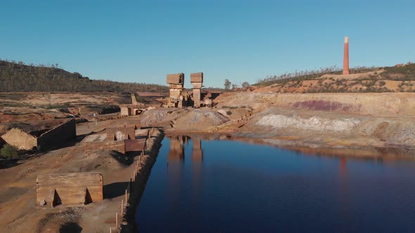 The runoff water collecting in a pond in an abandoned mine.