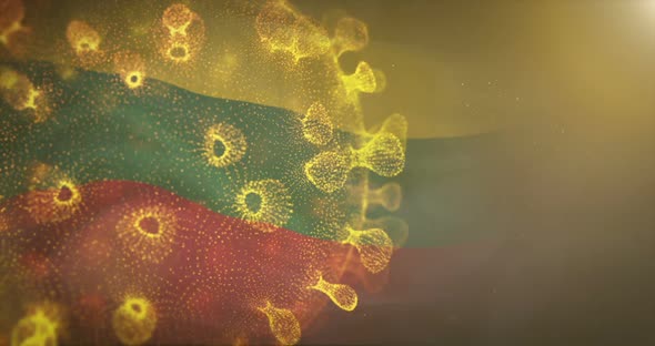 Lithuania Flag With Corona Virus Bacteria