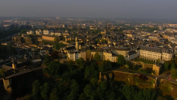 Luxembourg Chemin de la Cornice drone footage at sunrise