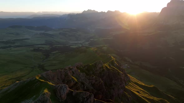 Dolomites mountains peaks on a summer sunrise