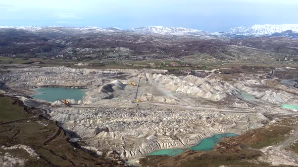 Aerial/Drone view open mine pit coal mining activity