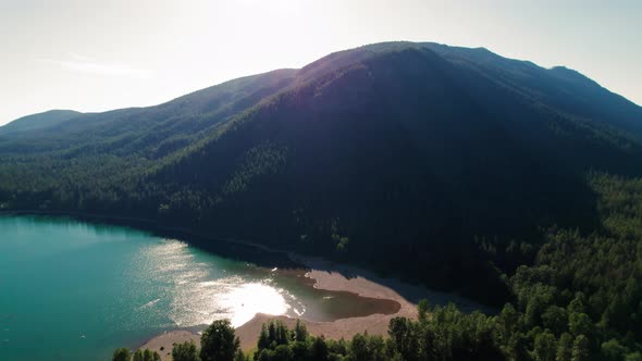 Seattle Nature Escape Aerial With Hiking Peak And Lake Kayak Destination In Evergreen Forest Trees