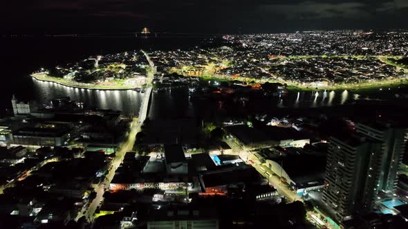 Night landscape over downtown Manaus Brazil. Cityscape  landmark.