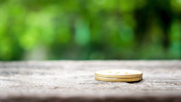 Stop motion animation bitcoin on wooden desk, Crypto currency, bitcoin alt
