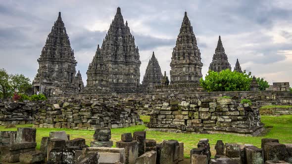 Prambanan (Rara Jonggrang) Hindu Temple. Central Java, Indonesia. Steadicam Shot. , FHD