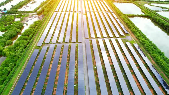 Aerial Top View of Solar Farm. drone footage. 4k