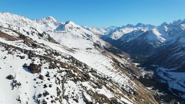 Baksan Gorge and the Village of Terskol From the Slopes of Mount Elbrus