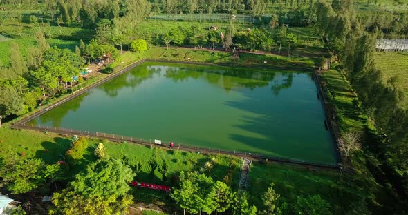 artificial lake as water supplies for agriculture during dry season. Embung Kledung, Wonosobo, Centr