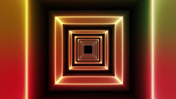 Futuristic Rainbow Neon Square Tunnel alt