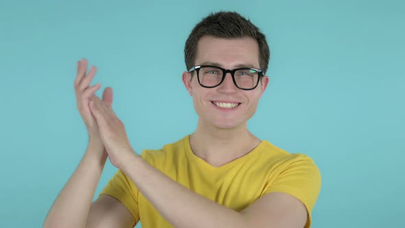 Man Searching New Chance, Blue Background