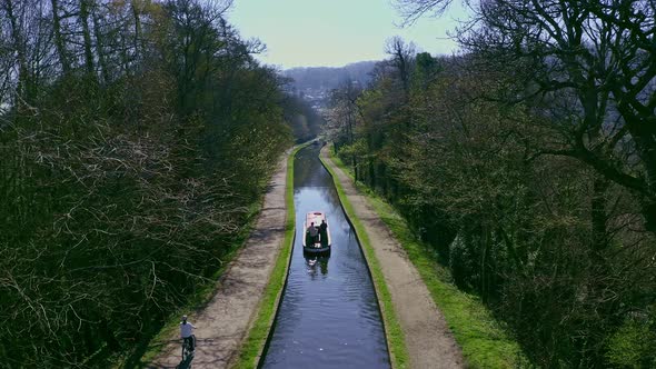 A Narrow Boat heading up stream after Crossing the Pontcysyllte Aqueduct, designed by Thomas Telford