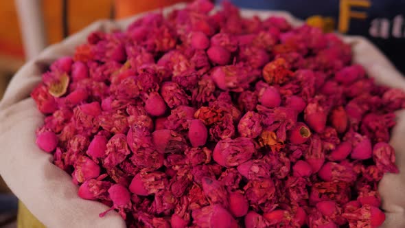 Selection of Different Arabian Spices Cosmetics on a Traditional Moroccan Market Souk in Marrakech