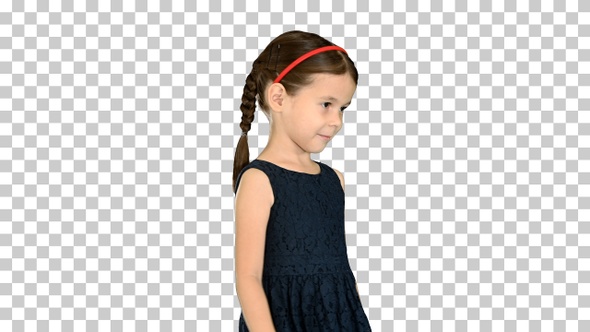 Cute little girl with pigtails in black, Alpha Channel