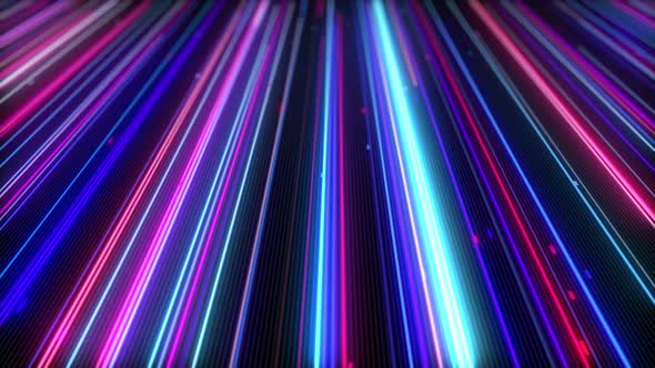 3d animation with ultraviolet energy lines flying in the dark to the camera 4k