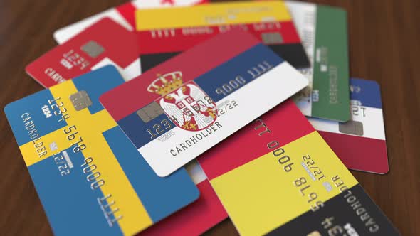 Emphasized Bank Card with Flag of Serbia