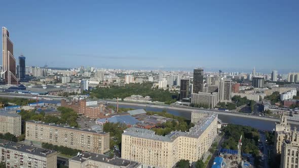 Aerial View of Hotel Ukraine in Moscow. Old Soviet Russia Stalin High-rise Skyscrapers