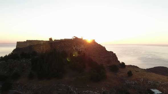 Acropolis of Lindos in Rhodes at Sunrise