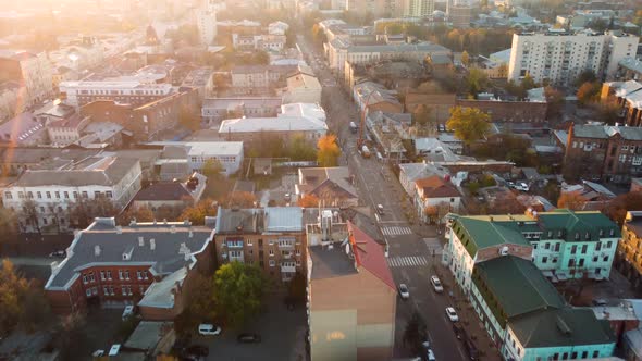 Downtown city streets rooftop in Kharkiv, Ukraine