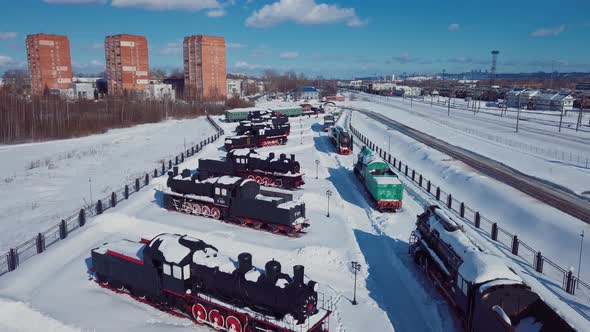 Museum Of Steam Locomotives In Nizhny Novgorod, Aerial View Of A Snow Covered City