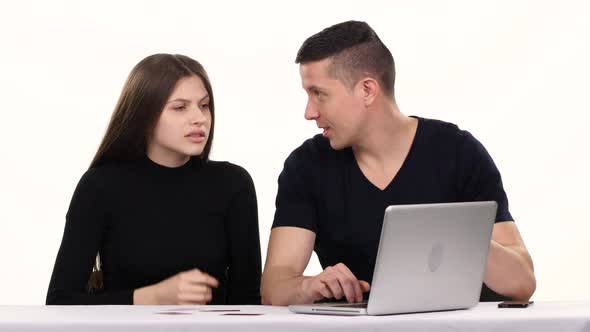 Couple Performs Online Shopping in the Room, White