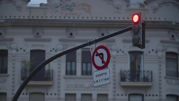 Traffic Lights and Prohibitory Sign Over the Road