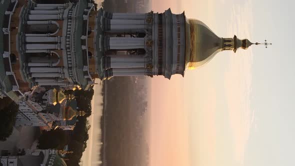 Vertical Video KyivPechersk Lavra in the Morning at Sunrise