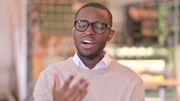 Portrait of Beautiful African Man Doing Video Chat