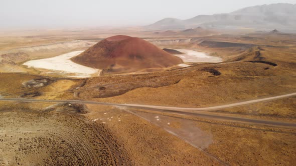 Spaceship Flying Towards Volcanic Crater on Other Planet