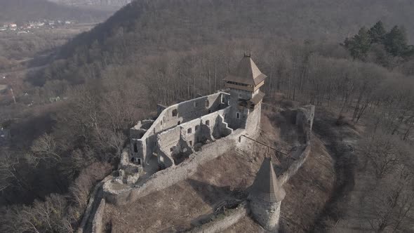 Aerial View From a Drone of the Nevitsky Castle in Uzhgorod