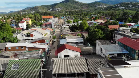 Fisherman Village on Seashore. Aerial View of Typical Touristic Place on Ko Samui Island