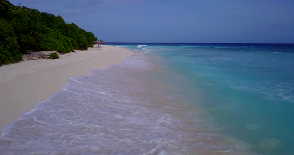 Beautiful overhead abstract view of a white sand paradise beach and turquoise sea background 