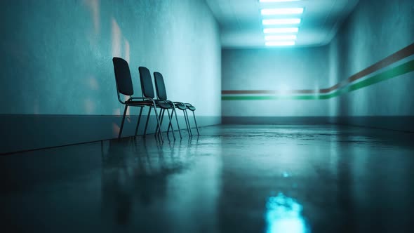 Empty Corridor in Hospital with Chairs alt