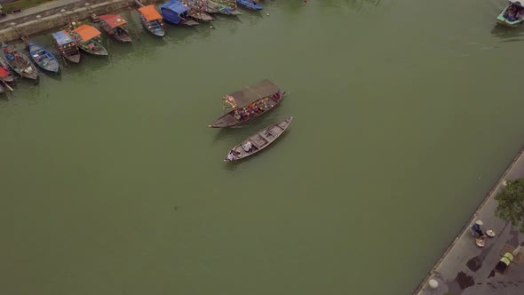 Hoi An River Landscape Motorboat and Traditional Vessel