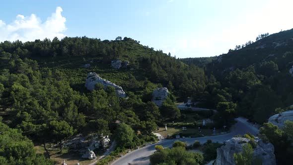 Massif des Alpilles in the heart of the Alpilles natural park seen from the sky