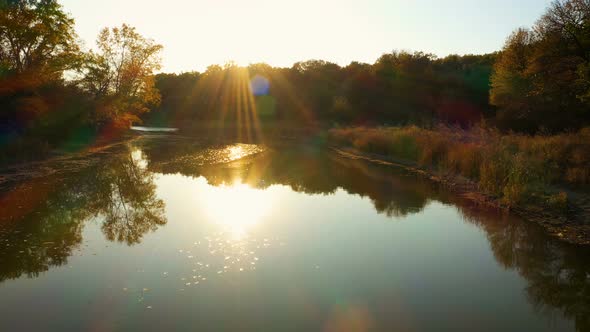 Flying Over The Autumn River