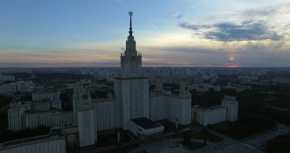 Aerial Moscow Cityscape with Lomonosov State University, Russia