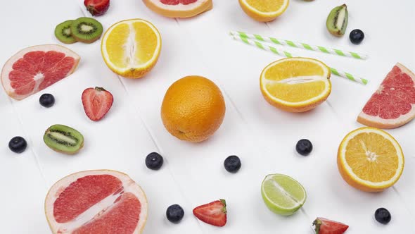 Citrus Fruits Heart Vitamin C on White Wooden Background