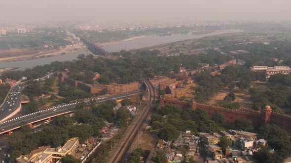 Red fort (Lal Qila) in Delhi, India, 4k aerial drone footage